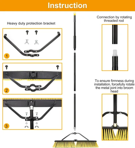 Miniatura 5 de Escoba de empuje de 24 pulgadas para exteriores, escoba resistente con mango largo de 63 pulgadas para terraza, entrada, garaje, patio, limpieza