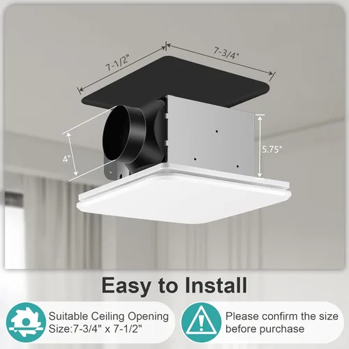 Miniatura 3 de JOEAONZ Extractor de Baño 110CFM con Diseño de Rejilla Oculta, Sistema de Ventilador de Ventilación de Techo Silencioso Ultra 1.0 Sones - Extractor