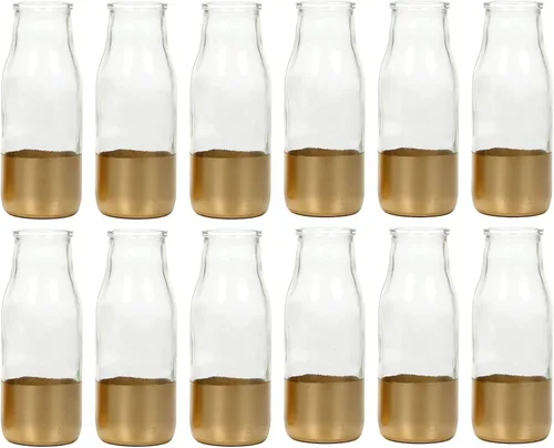 Hosley Juego de 12 jarrones pequeños de cristal dorado de 5.5 pulgadas a granel para tallos individuales, decoración de centro de mesa para bodas,