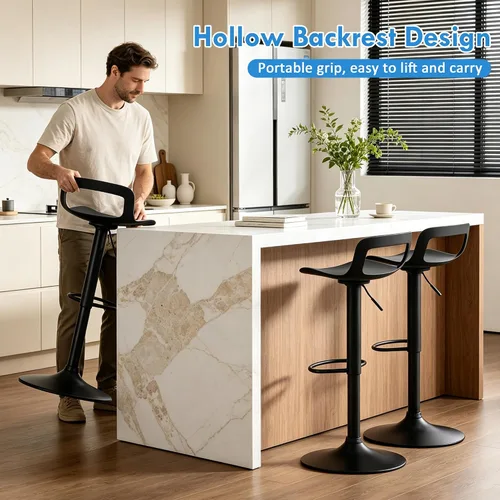 Miniatura 5 de LSSPAID Juego de 4 taburetes de bar giratorios de 360° de altura ajustable con respaldo y reposapiés, sillas de bar modernas de altura de mostrador