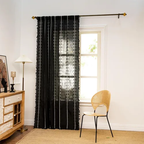Miniatura 2 de Sutuo Home - Cortinas bohemias negras de 84 pulgadas de largo para dormitorio y guardería, cortinas de estilo rústico con dobladillo para barra
