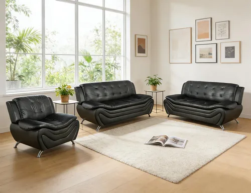 Miniatura 71 de Sofás Seccionales de Cuero, Conjuntos de Muebles de Sala de Estar, 3 Piezas Conjunto de Sofá Moderno para Sala de Blanco crema