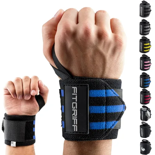 Miniatura 12 de Fitgriff® Muñequeras para levantamiento de pesas (18 pulgadas), soporte resistente para gimnasio, prensa de banco y flexiones (1 par) - para hombres