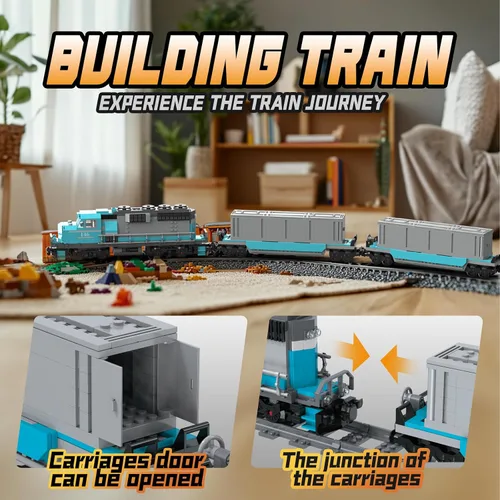 Miniatura 4 de MOCBROPCS Juego de Bloques de Construcción de Tren, Modelo de Locomotora de Combustión Interna de Carga de Mercancías, Juguetes de Construcción