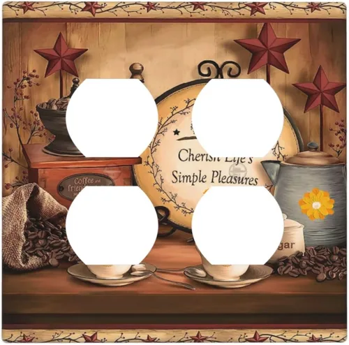 Miniatura 143 de Farmhouse Coffee Primitive Coffee Bean Kitchen 3 Gang Triple Interruptor de Luz de Palanca Cubierta de Placa de Pared Placa Frontal Eléctrica Café
