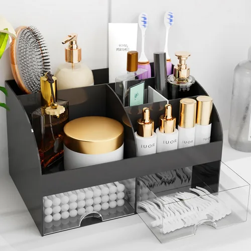 Organizador de maquillaje con cajones, almacenamiento de cosméticos para tocador y encimera de baño, soporte de belleza para lápiz labial y brochas,