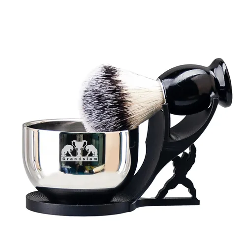 Miniatura 8 de Grandslam Kit de cepillo de afeitar y cuenco para hombres, juego de brochas de afeitar 3 en 1, cuenco de afeitar y soporte de acero inoxidable, kit