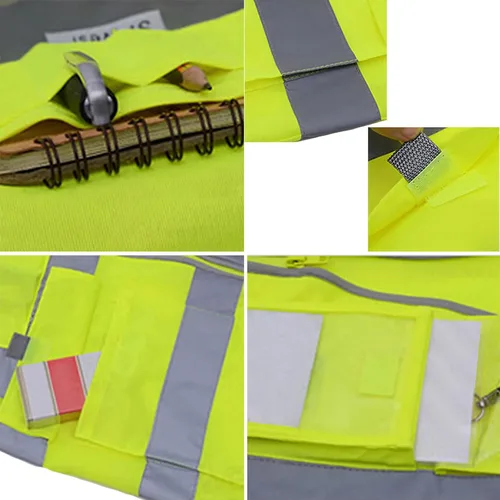 Miniatura 7 de TopTie Personaliza tu logotipo reflectante chaleco de seguridad cremallera frontal con 9 bolsillos, cumple con las normas ANSI/ISEA Clase 2 Azul