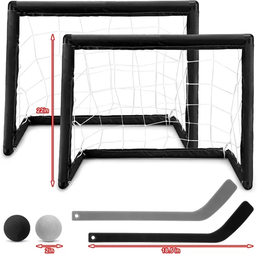 Miniatura 2 de Leyndo Juego de 2 juegos de mini hockey para niños, incluye 2 redes de hockey, 2 mini portería de hockey, 4 mini palos de hockey de plástico, 4