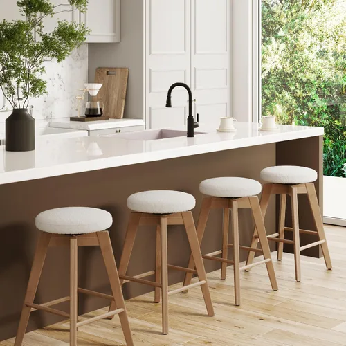 Miniatura 24 de Nathan James Amalia Taburete de bar de altura de encimera de cocina sin espalda, madera maciza con asiento giratorio de 360 grados, café Marrón