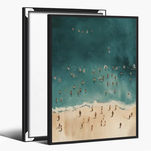 Pósteres de playa de personas pequeñas nadando en el océano, impresiones en lienzo de verano, cuadros vintage de playa, arte de pared, decoración de