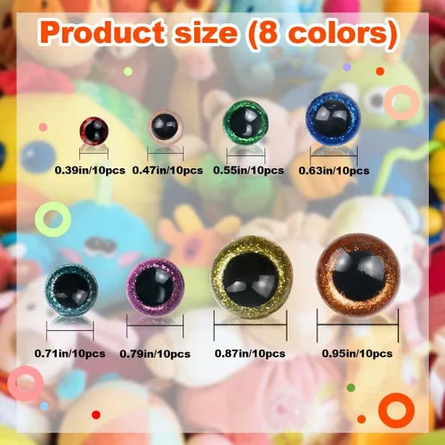 Miniatura 2 de 80 ojos de seguridad de 0.39 a 0.99 pulgadas para Amigurumi, ojos para manualidades con arandelas, ojos de animales de peluche para bricolaje