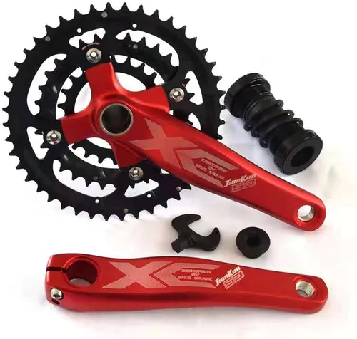 Miniatura 9 de Andeshunk - Juego de bielas de bicicleta de montaña de 27 velocidades Hueco Plato integrado para bicicleta, piñón rojo Juego de bielas negro