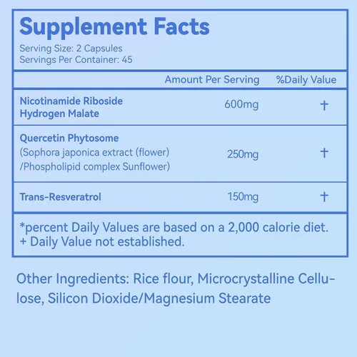 Miniatura 2 de Suplemento NAD+ de 1000 mg, suplemento liposomal de ribósido de nicotinamida NAD con resveratrol y quercetina para mujeres y hombres - 90 cápsulas