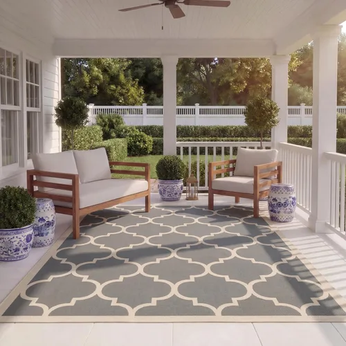 Miniatura 26 de SAFAVIEH Courtyard Collection - Alfombra decorativa de 2 x 3 pies 7 pulgadas, verde oscuro y beige, no desprende pelusa y de fácil cuidado