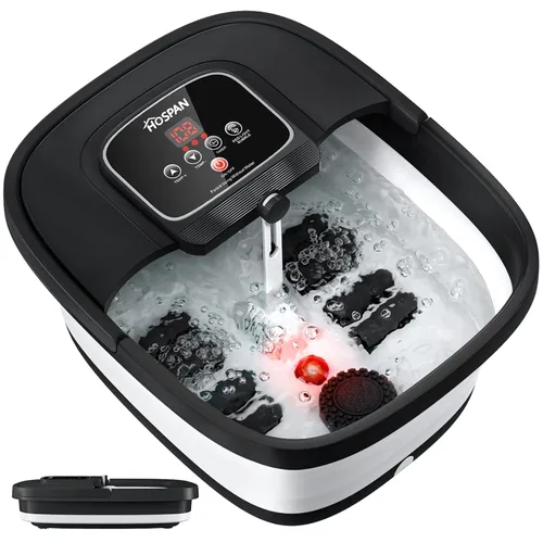 HOSPAN Tina de pies plegable con calor, burbujas, luz roja y control de temperatura, masajeador de baño de pies con 8 rodillos de masaje shiatsu,