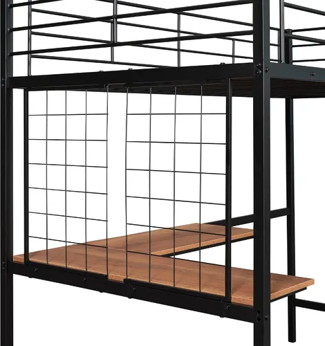 Miniatura 6 de SOFTSEA Cama tipo loft de metal doble con escritorio y rejilla de metal, marco de cama de acero de estilo industrial para niños y adolescentes