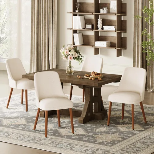 Miniatura 22 de MALOL Juego de 4 sillas de comedor tapizadas con patas de madera, sillas de cocina acolchadas con respaldo alto para comedor, restaurante y Beige-New