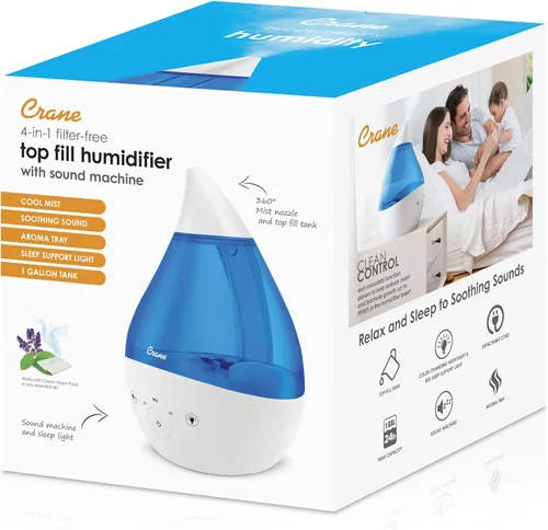 Miniatura 9 de Crane Humidificador ultrasónico de niebla fría 4 en 1 Drop 2.0 con máquina de sonido, luz nocturna, bandeja de aroma, relleno superior de 1 galón
