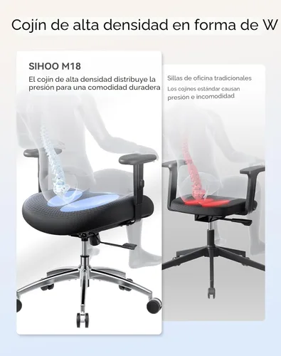 Miniatura 8 de Sihoo - Silla de oficina ergonómica, silla de escritorio con respaldo alto, reposacabezas ajustable con reposabrazos 2D, soporte lumbar y ruedas