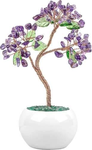 Miniatura 9 de Rockcloud Árbol de dinero de cristal curativo de aguamarina de 6.5 pulgadas, bonsái Fengshui con base de cerámica para buena suerte, riqueza
