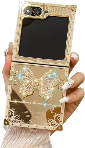 Miniatura 14 de Compatible con Funda Samsung Galaxy S22 Ultra, Diseño de Mariposa Brillante de Lujo con Soporte Plegable Kickstand para Mujeres y Niñas, Funda Rosa