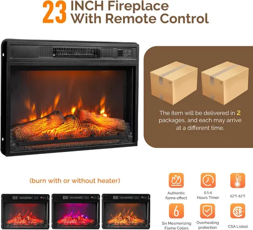 Miniatura 5 de Bonnlo Soporte de TV con chimenea para televisores de hasta 80 pulgadas, centro de entretenimiento rústico con calentador eléctrico y estantes Roble