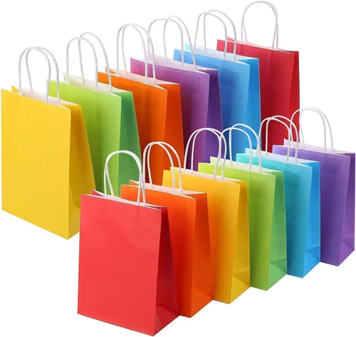 Miniatura 8 de SUNCOLOR Paquete de 12 pequeñas bolsas de regalo negras con asas, bolsas de papel de 8 pulgadas para recuerdos de fiesta, cumpleaños, Halloween