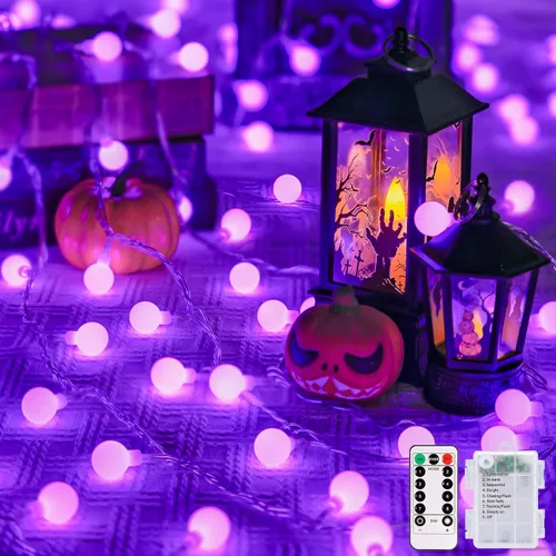 Miniatura 17 de JMEXSUSS 100 luces LED de Navidad a pilas para interiores y exteriores, impermeables, 33 pies, luces de globo en cadena con pilas con control Varios