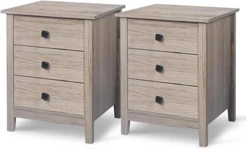 Miniatura 17 de LTMEUTY Juego de 2 mesitas de noche de madera con cajones para mesita de noche de dormitorio, mesita de noche alta con un cajón y armario abierto