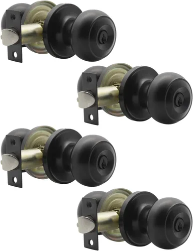 Miniatura 7 de Probrico Perillas de puerta exterior con cerradura con cerradura de bola plana para puerta de entrada en color negro, llave interior, herrajes