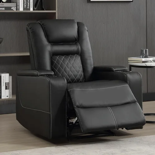 Miniatura 7 de EBELLO Asientos de cine en casa, silla reclinable de imitación de cuero para películas con almacenamiento oculto en los brazos, sofá reclinable