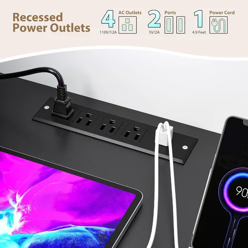 Miniatura 4 de Romorgniz - Soporte de TV flotante de 55.1 pulgadas de ancho con luces LED y tomas de corriente para televisores de 50, 55, 60, 65 pulgadas, centro