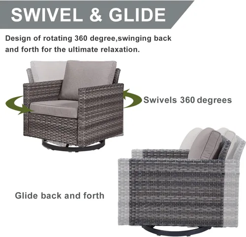 Miniatura 2 de HUMMUH Juego de 2 sillas giratorias para patio, mimbre de polietileno, para exteriores, bistró, porche, balcón, muebles con cojines Gris/gris