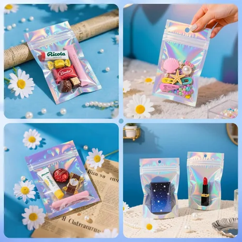 Miniatura 5 de 100 bolsas transparentes a prueba de olores, bolsas reutilizables de Mylar de 2.7 x 4 pulgadas para almacenamiento de alimentos, joyas, fiestas