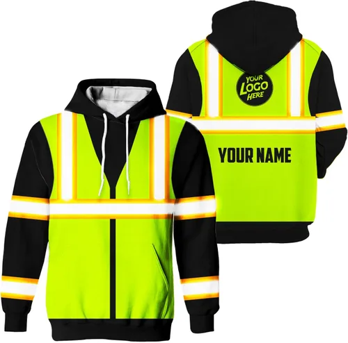 Miniatura 23 de Sudadera con capucha de alta visibilidad para hombres - Colección de trabajos con nombre personalizado Clase 3 Ropa de trabajo reflectante
