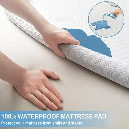 Miniatura 3 de Mooreeke Protector de colchón de nailon de tamaño matrimonial, 100% impermeable, naturalmente refrescante, suave, silencioso, transpirable y más