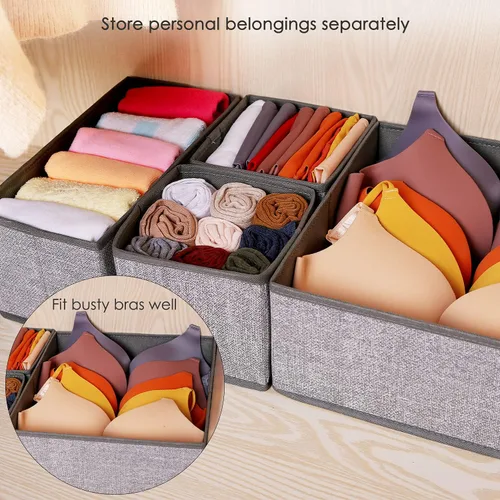 Miniatura 5 de Criusia Organizador plegable de cajones para ropa interior, divisores de armario, caja de almacenamiento para ropa, calcetines (6 contenedores, gris)