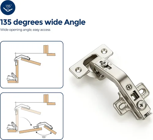 Miniatura 6 de Ravinte 1 par de 2 bisagras de gabinete de cocina, bisagras de puerta de cocina de 135 grados compatibles con armario de esquina Lazy Susan, marco