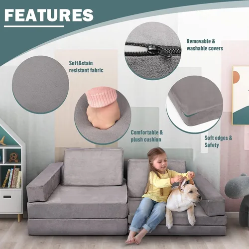 Miniatura 5 de Betterhood Sofá Modular de Juegos para Niños, Sofá para Niños para Construir Fuerte en Sala de Juegos, Cojín de Espuma Convertible para Niños