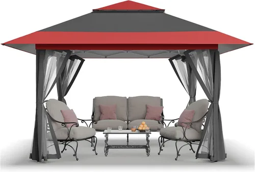 Miniatura 10 de CROWN SHADES Gazebo - Toldo desplegable de 10 x 10 pies con mosquitera, tienda de campaña con 4 cuerdas, 8 estacas, 4 bolsas de arena y bolsa de Café