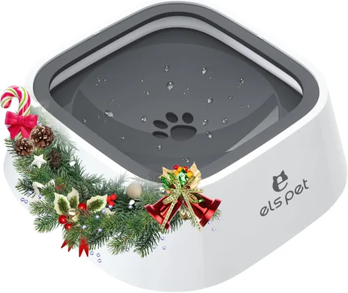 Miniatura 13 de ELS PET - Dispensador de agua sin derrames y de alimentación lenta - Tazón de viaje de gran capacidad de 70oz/2L para perros y gatos (Gris)