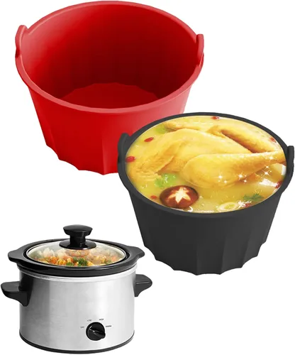 Forro de silicona para olla de cocción lenta, 2 piezas de grado alimenticio para olla redonda u ovalada de 5 a 6 cuartos de galón, a prueba de fugas