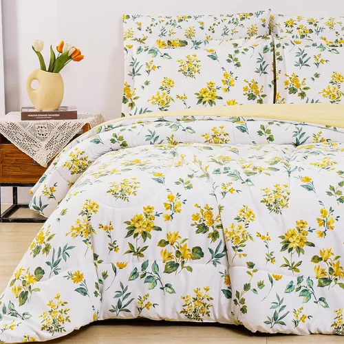 Miniatura 9 de lasoftan Juego de edredón floral Queen con sábanas, ropa de cama vintage de lujo de 7 piezas, ropa de cama de microfibra suave en una bolsa, juego