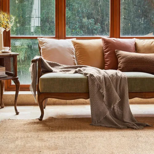 Miniatura 2 de lifein Manta de otoño para el sofá, manta de punto bohemio suave, acogedora manta de punto gofre pequeña y ligera para otoño, cama, silla, sofá