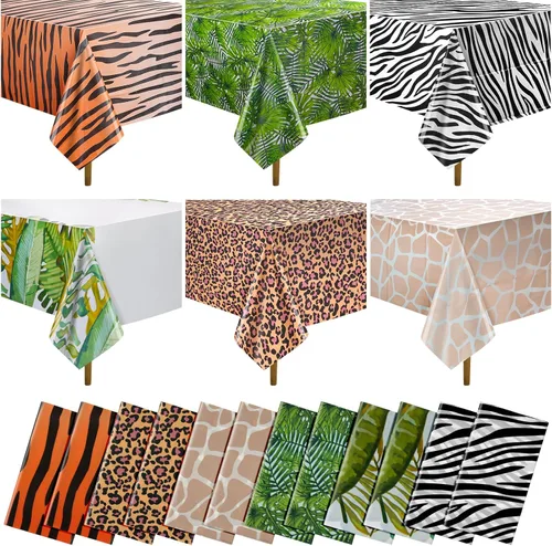 Paquete de 12 manteles de safari de animales con temática de zoológico de animales de la selva, leopardo, tigre, cebra, jirafa, hoja de palma,