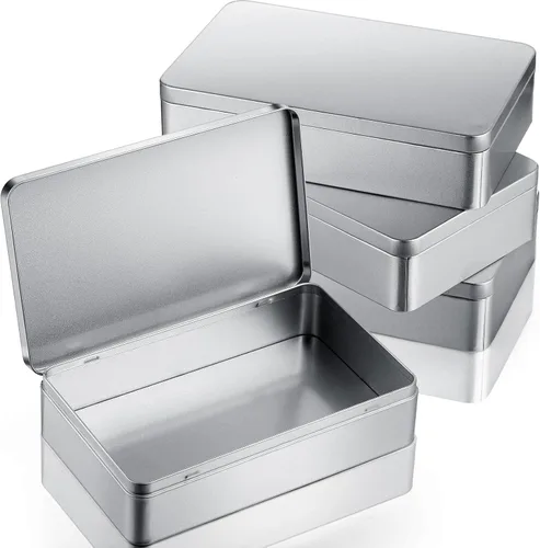 Miniatura 8 de Hotop 1 paquete de cajas de lata vacías rectangulares plateadas de 8.5 por 5.3 por 1.9 pulgadas, regalo, joyería y kit de lata de almacenamiento