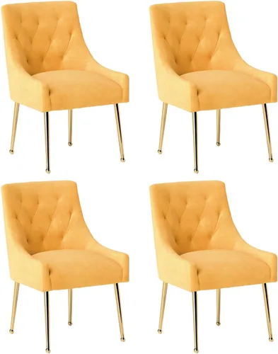 Miniatura 19 de Juego de 2 sillas de comedor, sillas de comedor modernas de terciopelo con patas doradas, elegantes sillas decorativas acolchadas para recepción