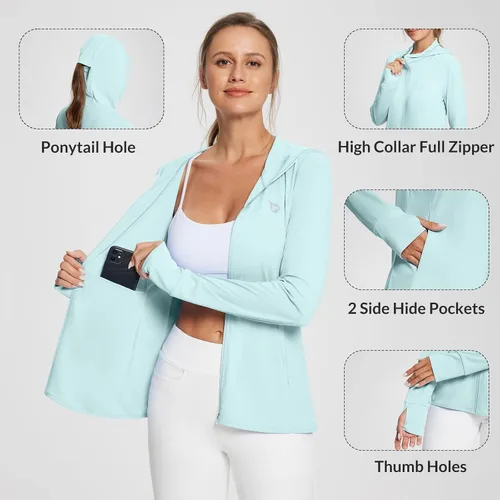 Miniatura 4 de Baleaf - Sudadera con capucha de protección solar para mujer, ligera, de manga larga, para cubrirse del sol