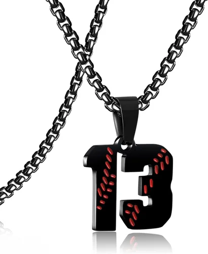 Miniatura 9 de SKQIR Colgante de número de jersey de béisbol para hombres y niños - Cadena de acero inoxidable para atletas - Negro
